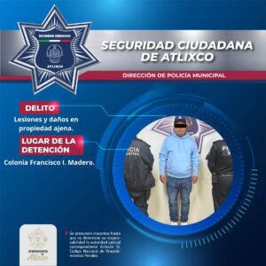 Seguridad Ciudadana de Atlixco detiene a masculino por lesiones y daños tras hecho de tránsito