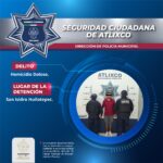 Secretaría de Seguridad Ciudadana de Atlixco detiene a masculino por probable homicidio doloso