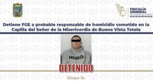 Detienen probable responsable de homicidio cometido en la Capilla del Señor de la Misericordia de Buena Vista Tetela