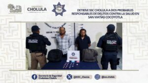 Detiene SSC Cholula a dos probables responsables de delitos contra la salud en San Matías Cocoyotla