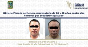 Sentencian con 60 y 50 años de prisión contra dos hombres por secuestro agravado