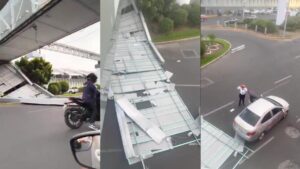A tan solo unos días de la inauguración del Mundial se desprende techumbre metálica de puente en el AICM