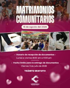 El Ayuntamiento de Tecamachalco hace llamado a las parejas para participar los últimos días de registro de los Matrimonios Comunitarios 2026